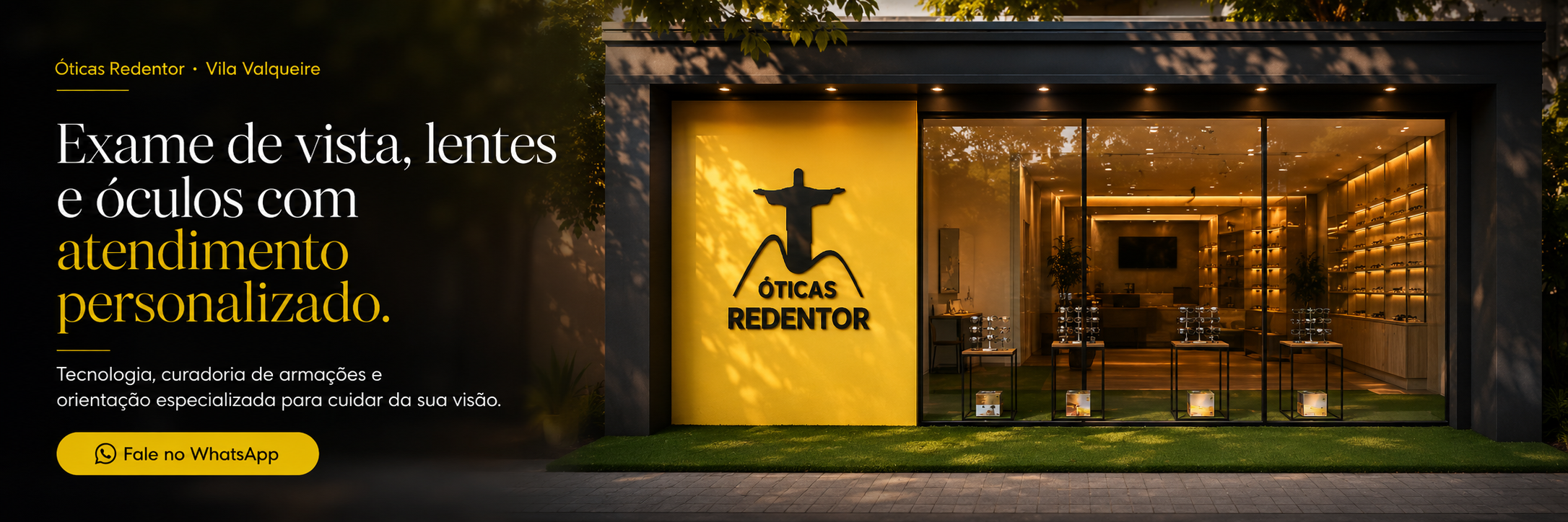 Banner da Óticas Redentor com chamada para atendimento pelo WhatsApp